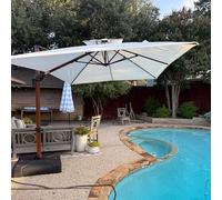 PURPLE LEAF Parasol De Jardin Extérieur, Parasol Déporté Inclinable 3 x 3 m, Grain de Bois en Aluminium, Toit à Double Rotatif 360°, Protection UV Automne, Convient aux Villas Haut de Gamme, Créma