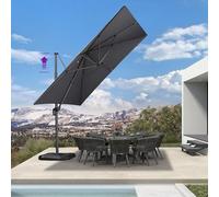 PURPLE LEAF Parasol de Jardin Exterieur Télescopique 350 × 350 cm, Parasol Déporté à Levage Haut-bas, Rotation à 360 Degrés, 5 Réglages D'inclinaison, Protection UPF 50+ pour Balcons, Terrasses, Gris