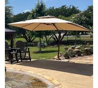 PURPLE LEAF Parasol De Jardin Extérieur XXL, Parasol Déporté 3 x 4 m Rectangulaire, Grain de Bois en Aluminium, Toit à Double Rotatif 360°, Anti-UV, Pour Terrasses, Piscines, Patio, Beige