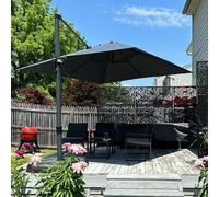 PURPLE LEAF Parasol Déporté 2,5 x 2,5 m avec Pied, Parasol de Jardin Extérieur Toile 240 g/m² avec Protection UV, 8 Baleines en Aluminium, Conception Manivelle, Inclinable et Rotative, Gris