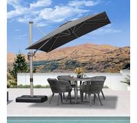 PURPLE LEAF Parasol Déporté 2,5 x 2,5 m Carré, Toit à Rotatif 360°, Protection UPF 50+, Parasol De Jardin Extérieur avec Poteau Champagne Suspendu en Aluminium, Pour Piscine, Terrasse, Gris acier