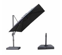 PURPLE LEAF Parasol Déporté 2,7 × 2,7 m Carré Base Incluse Parasol de Jardin Extérieur Toile en Imitation Acrylique avec Protection UPF50+, Hauteur Réglable et Rotation à 360°, Gris foncé