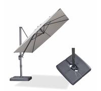 PURPLE LEAF Parasol Déporté 2,7 × 2,7 m Carré Base Incluse Parasol de Jardin Extérieur Toile en Imitation Acrylique avec Protection UPF50+, Hauteur Réglable et Rotation à 360°, Gris clair
