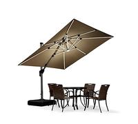 PURPLE LEAF Parasol Déporté 2,7 x 2,7 m avec LED, Parasol De Jardin Extérieur à Toit Double Rotatif 360°, Protection UV, Convient aux Villas Haut de Gamme, un Incontournable Pour les Fêtes, Beige