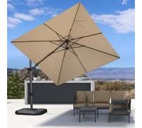 PURPLE LEAF Parasol Déporté 2,7 x 2,7 m avec Pied de Croix, Parasol de Jardin Extérieur en Aluminium Toile Anti-UV avec Tournez 0-60° des Deux Côtés et Rotation à 360°, Beige