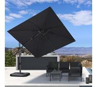 PURPLE LEAF Parasol Déporté 2,7 x 2,7 m avec Pied de Croix, Parasol de Jardin Extérieur en Aluminium Toile Anti-UV avec Manivelle, Inclinaison Bilatérale, Rotation 360°, Réglage sur 5 Positions, Gris