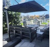 PURPLE LEAF Parasol Déporté 2,7 x 2,7 m avec Pied, Parasol de Jardin Extérieur Toile Polyester Haute Densité Anti-UV UPF 50+ avec Manivelle, Inclinable 6 Positions et Rotation 360°, Gris Foncé