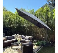 PURPLE LEAF Parasol Déporté 2,7 x 2,7 m Carré avec Pied de Croix, Parasol de Jardin Extérieur Toile Anti-UV UPF 50+ avec Inclinable 6 Positions et Rotation 360°, Gris Foncé