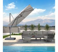 PURPLE LEAF Parasol Déporté 2,7 x 2,7 m Carré avec Pied de Croix, Parasol de Jardin Extérieur Toile Anti-UV UPF 50+ avec Inclinable 6 Positions et Rotation 360°, Gris Clair