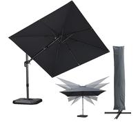 PURPLE LEAF Parasol Déporté 2,7 x 2,7 m Inclus Base Croisée, Housse de Protection, Parasol de Jardin Extérieur avec Inclinables des Deux Côtés, 5 Positions D'inclinaison, Rotation à 360°, Gris