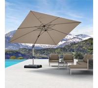 PURPLE LEAF Parasol Déporté 2,7 x 3,5 m Rectangulaire, Toit à Rotatif 360°, Protection UPF 50+, Parasol De Jardin Extérieur avec Poteau Champagne Suspendu en Aluminium, Pour Piscine, Terrasse, Taupe