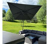 PURPLE LEAF Parasol Déporté 3 × 2 m Rectangulaire avec Base Lestée, Parasol de Jardin Extérieur avec Manivelle Pivotement, Tournez 55° des Deux Côtés et Rotation à 360°, Toile Anti UV, Gris