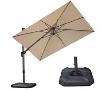 PURPLE LEAF Parasol Déporté 3 × 2 m Rectangulaire avec Base, Parasol de Jardin Extérieur avec Manivelle Pivotement pour Tournez 55° des Deux Côtés, Rotation à 360°et Inclinable, Toile Anti UV, Beige