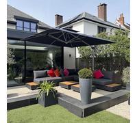 PURPLE LEAF Parasol Déporté 3,3 x 3,3 m avec LED, Parasol De Jardin Extérieur à Toit Double Rotatif 360°, Protection UV, Convient aux Villas Haut de Gamme, un Incontournable Pour les Fêtes, Gris acier