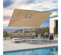 PURPLE LEAF Parasol Déporté 3 × 4 m Rectangulaire Poteau Blanc avec Manivelle, Parasol de Jardin Extérieur Inclinable en Aluminium avec Protection UV et Rotation à 360°, Beige