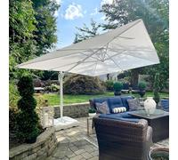 PURPLE LEAF Parasol Déporté 3 × 4 m Rectangulaire Poteau Blanc avec Manivelle, Parasol de Jardin Extérieur Inclinable en Aluminium avec Protection UV et Rotation à 360°, Blanc