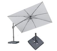 PURPLE LEAF Parasol Déporté 3,5 x 2,5 m avec Pied, Parasol de Jardin Extérieur Toile Polyester Haute Densité UPF 50+, Inclinable des Deux Côtés et Inclinable 6 Positions, Gris chiné clair