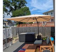 PURPLE LEAF Parasol Déporté 3,5 x 2,5 m Inclus Pied en Croix Parasol de Jardin Extérieur en Aluminium Toile 240g/m² Anti-UV avec Inclinable des Deux Côtés Hauteur Réglable et Rotation à 360°, Beige