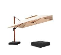 PURPLE LEAF Parasol Déporté 3,65 x 3,65 m avec Pied Toit Double Luxe, Crème | Couvrant une surface d'environ 13,3 m², Aluminium aspect bois, Il convientientient aux villas, aux restaurants haut de gamme