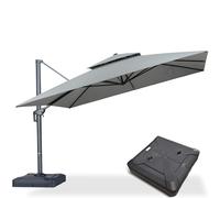 PURPLE LEAF Parasol Déporté 3,65 x 3,65 m Carré avec Pied, Parasol De Jardin Extérieur à Double Toit Ventilé, Toile Imitation Acrylique, Anti-UV, pour Terrasse et Jardin Haut de Gamme, Gris clair