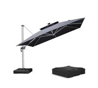 PURPLE LEAF Parasol Déporté 3,65 x 3,65 m Gris avec LED et Pied Toit Double | Couvrant une surface d'environ 13,3 m², Un design moderne Il convientientient aux villas, aux restaurants haut de gamme, etc.