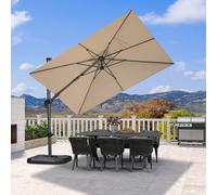 PURPLE LEAF Parasol Déporté 3 x 2 m Rectangulaire, Parasol de Jardin Extérieur Toile 240g/m² avec Protection UV Inclinable 55° des Deux Côtés et Rotation 360° pour Terrasses Piscine Balcons, Beige