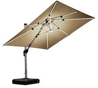 PURPLE LEAF Parasol Déporté 3 x 3 m avec LED, Parasol De Jardin Extérieur à Toit Double Rotatif 360°, Protection UV, Convient aux Villas Haut de Gamme, un Incontournable Pour les Fêtes, Beige