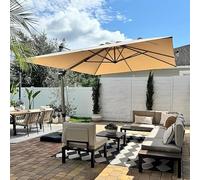 PURPLE LEAF Parasol Déporté 3 x 3 m Carré, Toit à Rotatif 360°, Protection UPF 50+, Parasol De Jardin Extérieur avec Poteau Champagne Suspendu en Aluminium, Pour Piscine, Terrasse, Beige