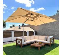 PURPLE LEAF Parasol Déporté 3 x 4 m avec Pied Toit Double Anti-Vent, Beige