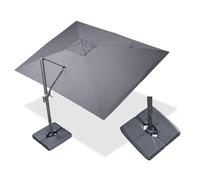 PURPLE LEAF Parasol Déporté 3 x 4 m avec Socle Lesté, Parasol de Jardin Extérieur 8 Baleines Aluminium Toile Polyester Haute Densité Protection UV, Inclinable 6 Positions et Rotation 360°, Gris Foncé