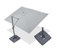PURPLE LEAF Parasol Déporté 3 x 4 m avec Socle Lesté, Parasol de Jardin Extérieur en Aluminium à Manivelle Toile Anti-UV UPF 50+, Inclinable 6 Positions et Rotation 360°, Gris Clair