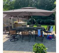 PURPLE LEAF Parasol Déporté 3 x 4 m Rectangulaire avec Double Toit Ventilé, Parasol De Jardin Extérieur avec Toile Imitation Acrylique, Rotation 360°, Inclinable, Anti-UV, pour Piscine et Patio, Taupe