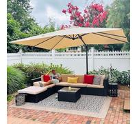 PURPLE LEAF Parasol Déporté 3 x 4 m Rectangulaire avec Manivelle, Parasol de Jardin Extérieur Cadre en Aluminium avec 8 Baleines, Toile 240 g/m² Protection UV 50+, Inclinable et Rotatif 360°, Beige