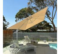PURPLE LEAF Parasol Déporté 3 x 4 m Rectangulaire avec Pied en Croix, Parasol de Jardin Extérieur Toile Anti-UV 240 g/m² avec 8 Baleines, Manivelle, Inclinable et Rotation à 360°, Beige