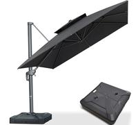 PURPLE LEAF Parasol Déporté 3 x 4 m Rectangulaire avec Pied et Toile Imitation Acrylique, Parasol De Jardin Extérieur avec Double Toit Ventilé, Rotation 360°, Anti-UV 50+, Pour Terrasse, Gris foncé