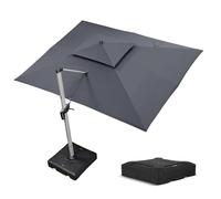 PURPLE LEAF Parasol Déporté 3 x 4 m Rectangulaire avec Pied, Parasol de Jardin Extérieur à Toit Double Rotatif 360°, Convient au Patio, Piscines, Cafés et Restaurants, Gris acier