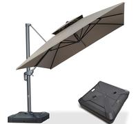 PURPLE LEAF Parasol Déporté 3 x 4 m Rectangulaire avec Pied, Parasol De Jardin Extérieur avec Double Toit Ventilé, Anti-vent, Toile Imitation Acrylique, Anti-UV, Rotation 360°, Pour Jardins, Taupe