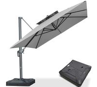 PURPLE LEAF Parasol Déporté 3 x 4 m Rectangulaire avec Pied, Parasol De Jardin Extérieur avec Double Toit Ventilé, Rotation 360° et Inclinaison Réglable, Anti-UV 50+, Pour Terrasse, Gris clair