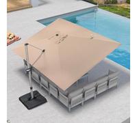 PURPLE LEAF Parasol Déporté 3 x 4 m Rectangulaire, Toit à Rotatif 360°, Protection UPF 50+, Parasol De Jardin Extérieur avec Poteau Champagne Suspendu en Aluminium, Pour Piscine, Terrasse, Taupe