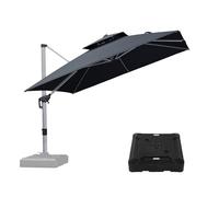 PURPLE LEAF Parasol Déporté avec Pied 3 x 3 m Gris Toit Double Rotatif 360° | La double toile réduit la pression jusqu'à 30 %, Toile teinte en fil 240 g/m², Résistant à la décoloration jusqu'à 3 ans