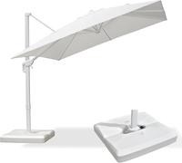 PURPLE LEAF Parasol Déporté Blanc 2,7 × 2,7 m avec Socle, Parasol de Jardin Extérieur Inclinable avec Rotation à 360°, Matériau en Aluminium, Protection UV, Blanc