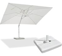 PURPLE LEAF Parasol Déporté Blanc 3 × 4 m avec Socle, Parasol de Jardin Extérieur Inclinable avec Rotation à 360°, 8 Baleines Robustes en Aluminium, Protection UV, Blanc