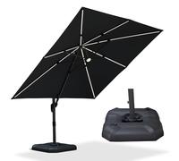 PURPLE LEAF Parasol Déporté, Parasols de Jardin Extérieur Toile 240 g/m² avec Protection UV, 8 Baleines en Aluminium, Manivelle, Inclinable et Rotative, Parasol avec Pied 3 x 3 m LED Gris