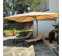 PURPLE LEAF Parasol Déporté Pivotant 2,5 × 3,5 m Rectangulaire avec Base, Parasol de Jardin Extérieur avec Tournez 50° des Deux Côtés et Rotation à 360°, Matériau en Aluminium, Toile UPF 50+, Beige