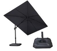 PURPLE LEAF Parasol Déporté Pivotant 2,5 × 3,5 m Rectangulaire avec Socle, Parasol de Jardin Extérieur avec Tournez 50° des Deux Côtés et Rotation à 360°, Toile UPF 50+, Gris Clair