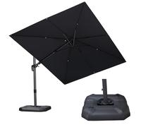 PURPLE LEAF Parasol Déporté Pivotant 2,7 × 3,6 m Rectangulaire avec Base Lestée, Parasol de Jardin Extérieur en Aluminium avec Tournez des Deux Côtés et Rotation à 360°, Toile Protection UV, Gris