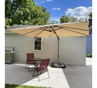 PURPLE LEAF Parasol Déporté Pivotant 2,7 × 3,6 m Rectangulaire avec Base, Parasol de Jardin Extérieur avec Tournez des Deux Côtés et Rotation à 360°, Matériau en Aluminium, Protection UV, Beige