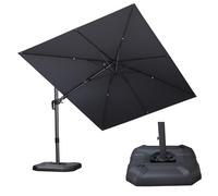 PURPLE LEAF Parasol Déporté Pivotant 2,7 × 3,6 m Rectangulaire avec Socle, Parasol de Jardin Extérieur avec Tournez des Deux Côtés et Rotation à 360°, Toile Protection UV, Gris Clair