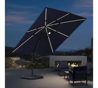PURPLE LEAF Parasol Déporté Pivotant 3 x 3 m Carré avec LED Solaire, Parasol de Jardin Extérieur Tournez 60° des Deux Côtés, Inclinable et Rotation à 360°, Protection UV, Bleu Marine