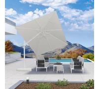 PURPLE LEAF Parasol Déporté Pivotant 3 x 3 m Carré, Parasol De Jardin Extérieur Blanc en Aluminium, Incliné des deux côtés et Rotation à 360°, Toile UPF 50+, Blanc